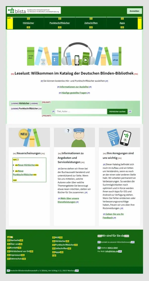 Werkstück · Strukturansicht einer blista-Seite aus dem Projektbestand · kein vollständiger Auditbericht