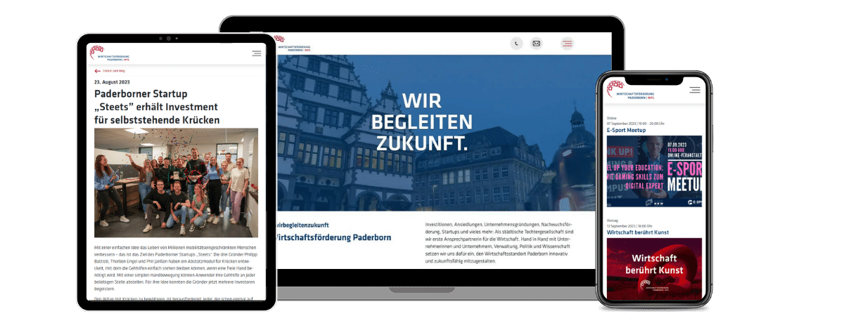 Reponsives Webdesign für alle Geräte für die neue WFG Paderborn Webseite