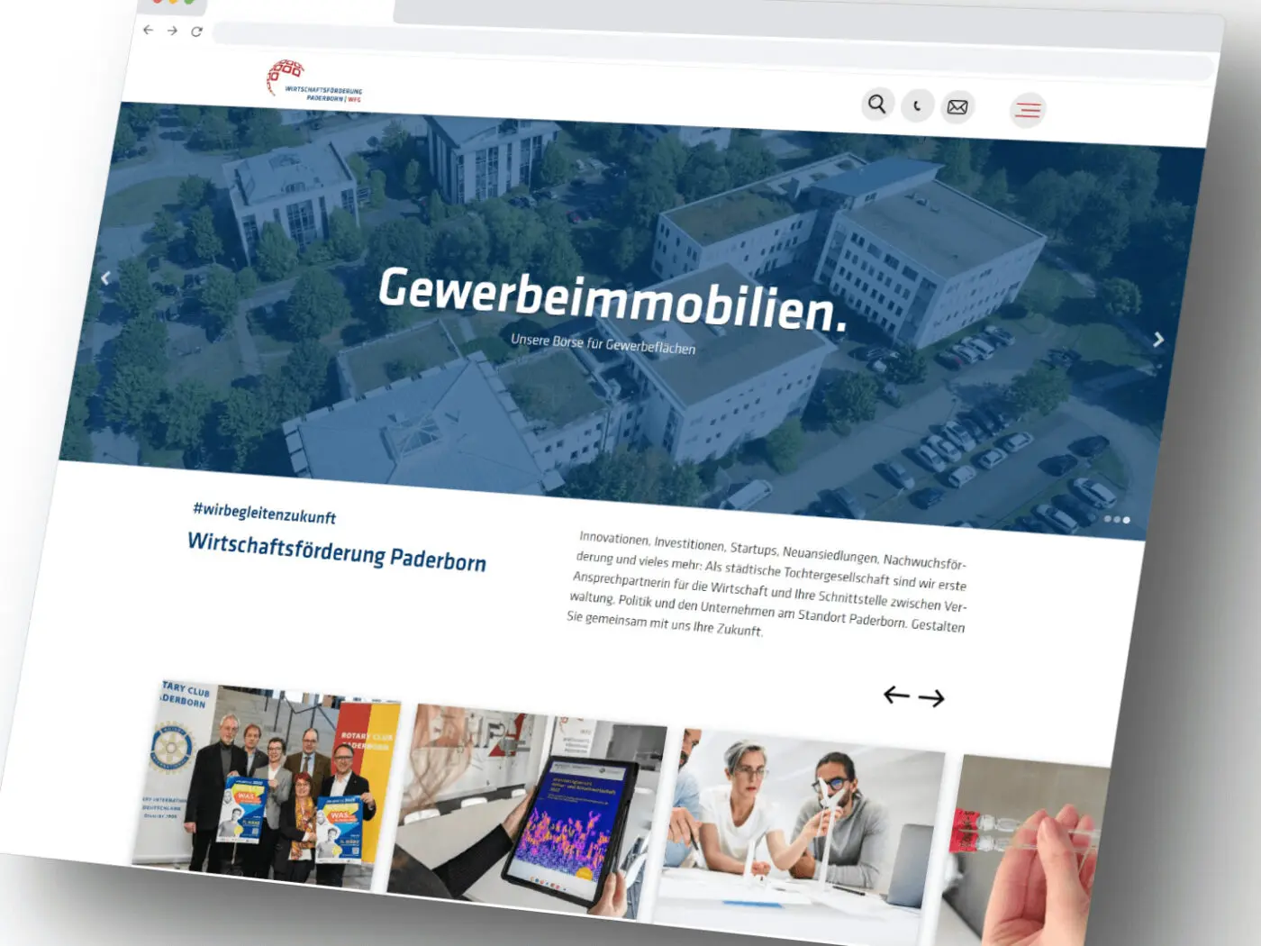 Ansichten der Website der Wirtschaftsförderung Paderborn auf mehreren Geräten